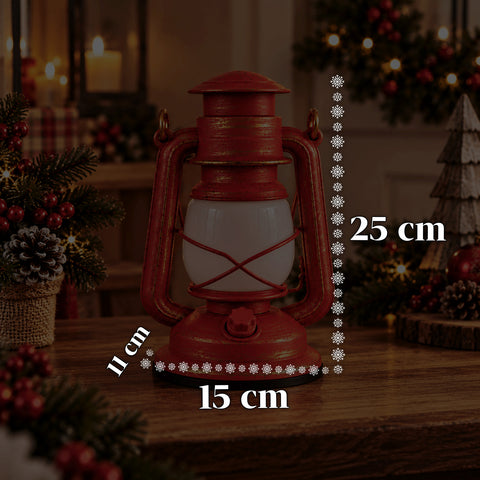 Lanterna Natalizia Rossa LED Effetto Fiamma con Musica di Natale, Gancio per Appendere e Rifiniture Dorate, Decorazione 15x11x25 cm