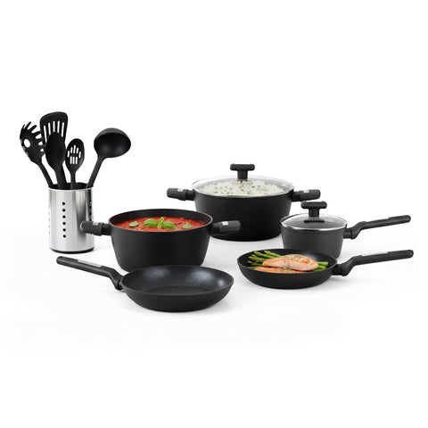 Batteria da Cucina Completa 13 Pezzi in Vari Colori con Mestoli Inclusi