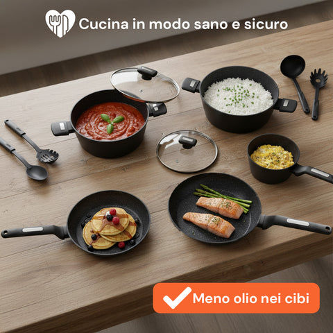 Batteria da Cucina Completa 13 Pezzi in Vari Colori con Mestoli Inclusi