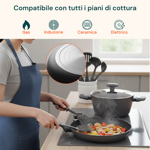 Batteria da Cucina Completa 13 Pezzi in Vari Colori con Mestoli Inclusi