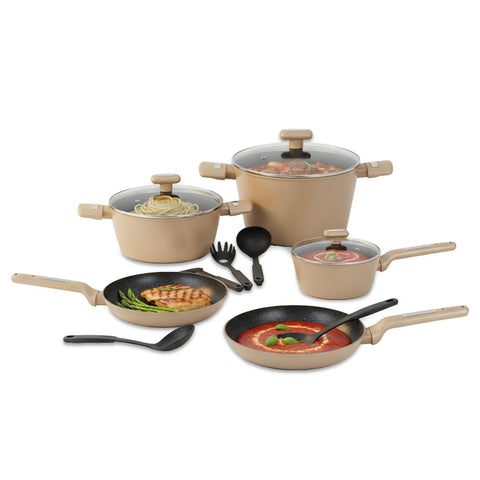 Batteria da Cucina Completa 13 Pezzi in Vari Colori con Mestoli Inclusi