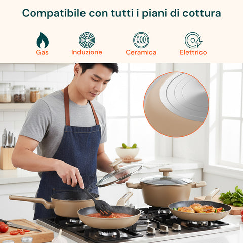 Batteria da Cucina Completa 13 Pezzi in Vari Colori con Mestoli Inclusi