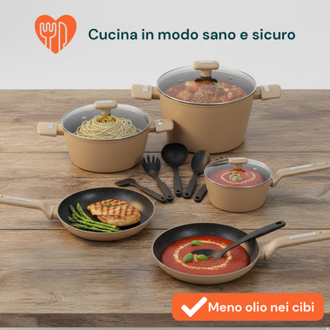 Batteria da Cucina Completa 13 Pezzi in Vari Colori con Mestoli Inclusi