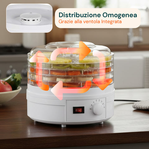 Mini Essiccatore Elettrico per Cibo – 5 Scomparti e Coperchio Trasparente