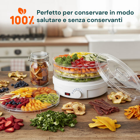 Mini Essiccatore Elettrico per Cibo – 5 Scomparti e Coperchio Trasparente