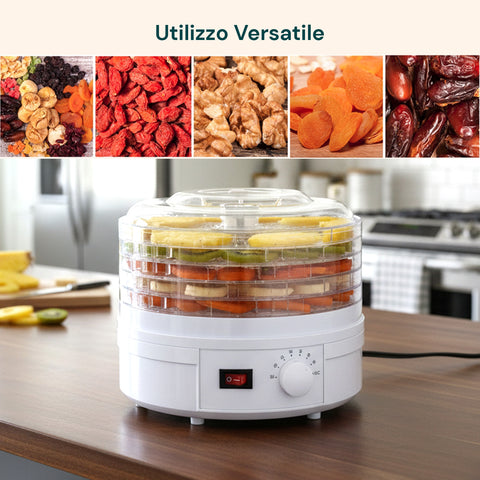 Mini Essiccatore Elettrico per Cibo – 5 Scomparti e Coperchio Trasparente