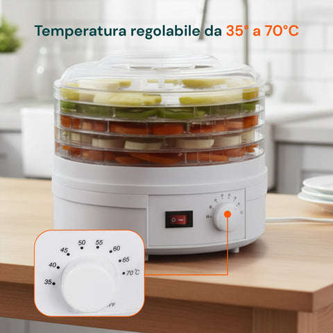 Mini Essiccatore Elettrico per Cibo – 5 Scomparti e Coperchio Trasparente