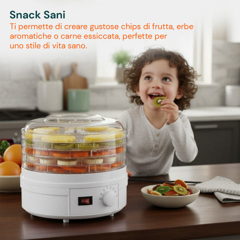 Mini Essiccatore Elettrico per Cibo – 5 Scomparti e Coperchio Trasparente