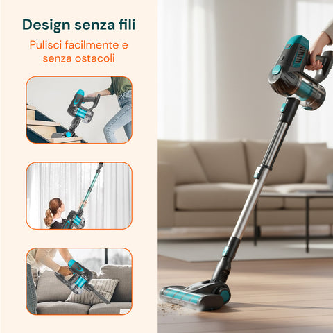 Aspirapolvere Senza Fili 150W con Batteria 22,2V e Autonomia 30 Min