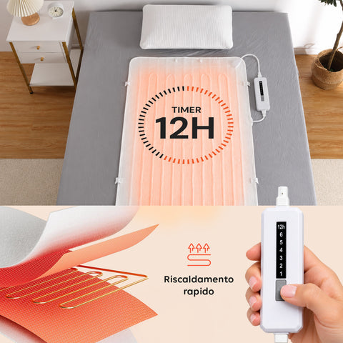Coperta Termica Elettrica Coprimaterasso con Riscaldamento Rapido e 6 Temperature