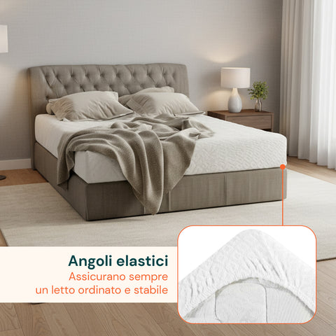 Coprimaterasso in Spugna 100% Poliestere – Estensibile e con Angoli Elasticizzati