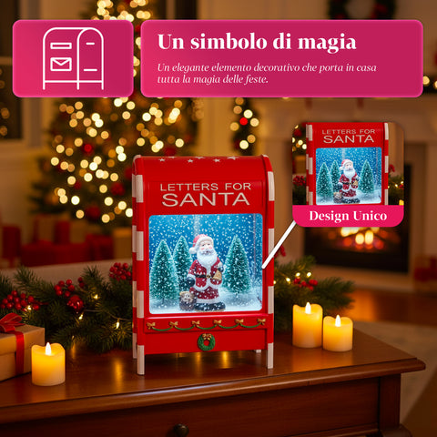 Cassetta Postale di Natale con Babbo Natale – LED, Musica e Effetto Neve