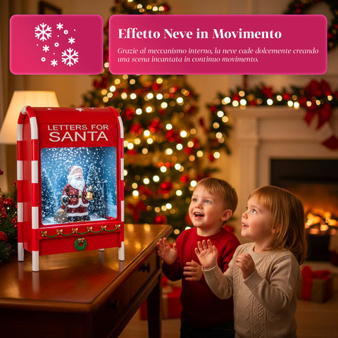 Cassetta Postale di Natale con Babbo Natale – LED, Musica e Effetto Neve