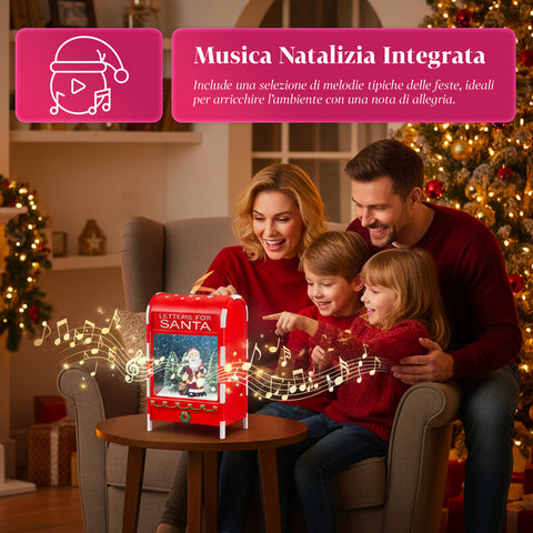 Cassetta Postale di Natale con Babbo Natale – LED, Musica e Effetto Neve