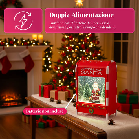 Cassetta Postale di Natale con Babbo Natale – LED, Musica e Effetto Neve