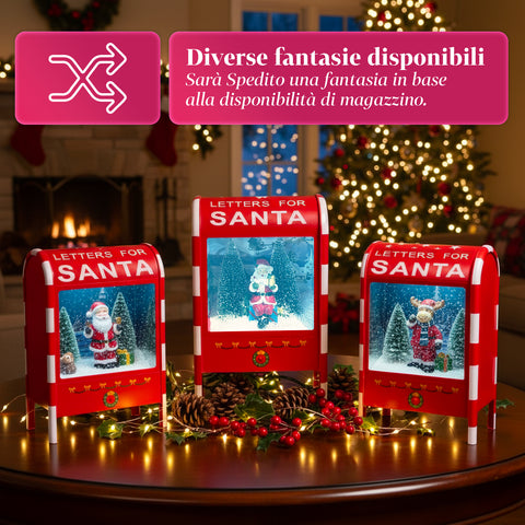 Cassetta Postale di Natale con Babbo Natale – LED, Musica e Effetto Neve