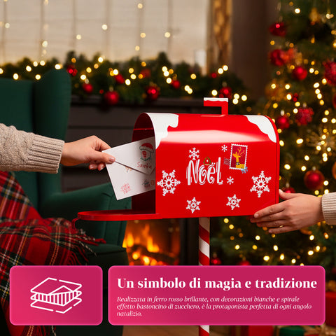 Cassetta Postale di Natale Rossa e Bianca H50 cm in Stile Americano