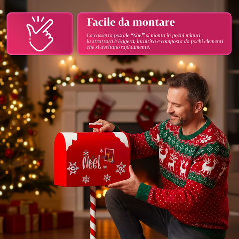 Cassetta Postale di Natale Rossa e Bianca H50 cm in Stile Americano