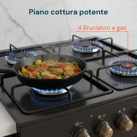 Cucina 60cm con 4 Fuochi e Forno Elettrico 1900W – Classica e Potente