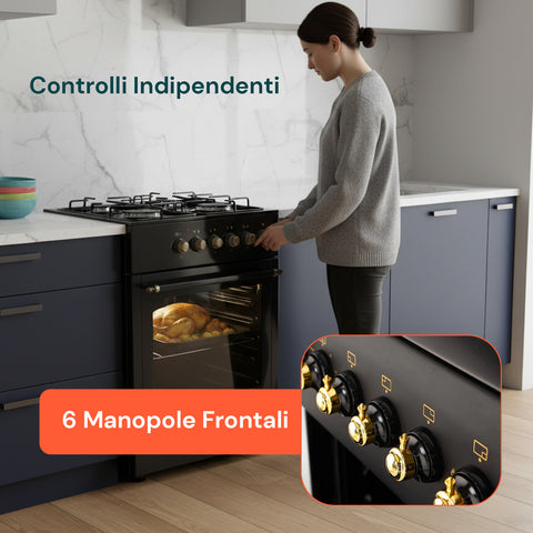Cucina 60cm con 4 Fuochi e Forno Elettrico 1900W – Classica e Potente