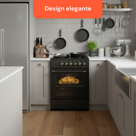 Cucina 60cm con 4 Fuochi e Forno Elettrico 1900W – Classica e Potente