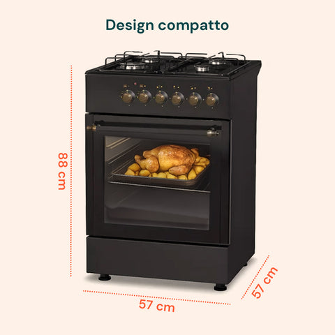 Cucina 60cm con 4 Fuochi e Forno Elettrico 1900W – Classica e Potente
