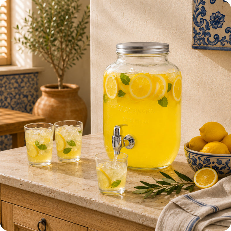 Dispenser Bevande in Vetro 8L con Rubinetto in Alluminio