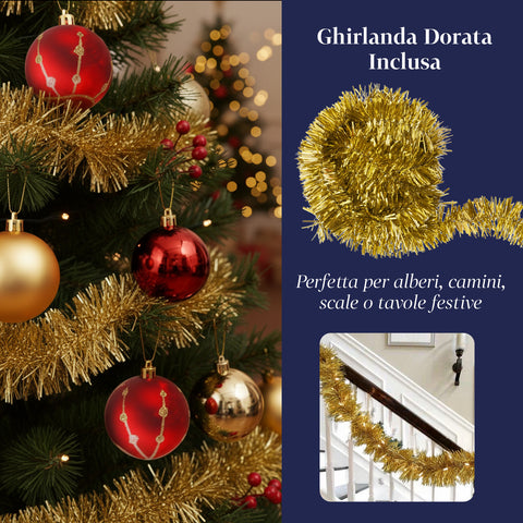 Kit Addobbi Natalizi 44 Pezzi Rosso e Oro – Con Punta a Stella