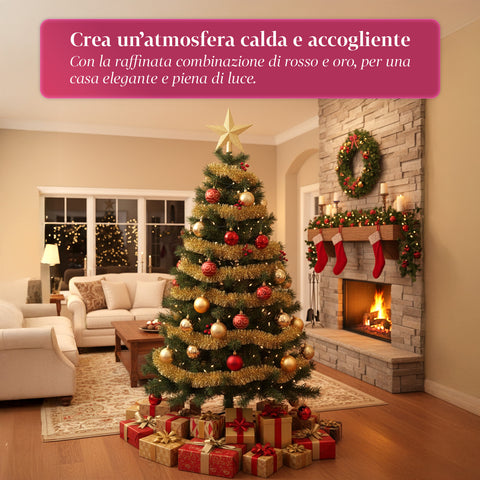 Kit Addobbi Natalizi 44 Pezzi Rosso e Oro – Con Punta a Stella