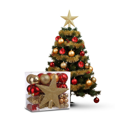 Kit Addobbi Natalizi 44 Pezzi Rosso e Oro – Con Punta a Stella