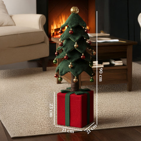 Albero di Natale Estensibile 90 cm – Con Luci e Base Pacco Regalo