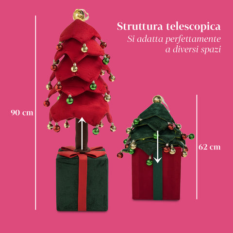 Albero di Natale Estensibile 90 cm – Con Luci e Base Pacco Regalo