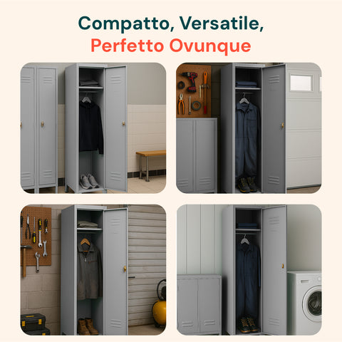 Armadietto Spogliatoio 1 Posto Grigio In Acciaio Con Serratura E Appendiabiti