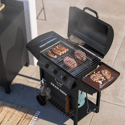 Barbecue A Gas A 3 Fuochi Thomas In Acciaio Nero Con Ruote