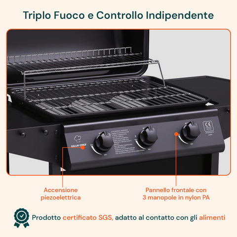Barbecue A Gas A 3 Fuochi Thomas In Acciaio Nero Con Ruote