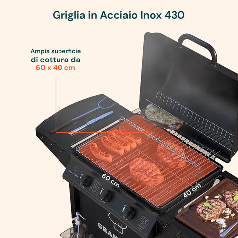 Barbecue A Gas A 3 Fuochi Thomas In Acciaio Nero Con Ruote