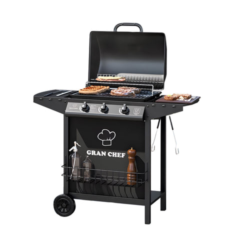 Barbecue A Gas A 3 Fuochi Thomas In Acciaio Nero Con Ruote