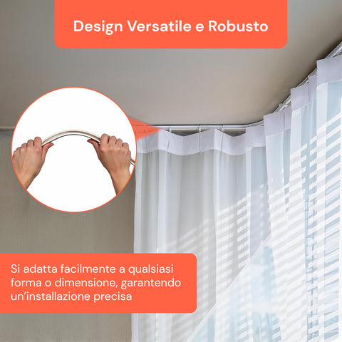 Binario Tenda Soffitto/Parete Flessibile 5m con Supporti, Ganci e Rulli