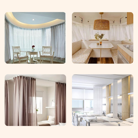 Binario Tenda Soffitto/Parete Flessibile 5m con Supporti, Ganci e Rulli