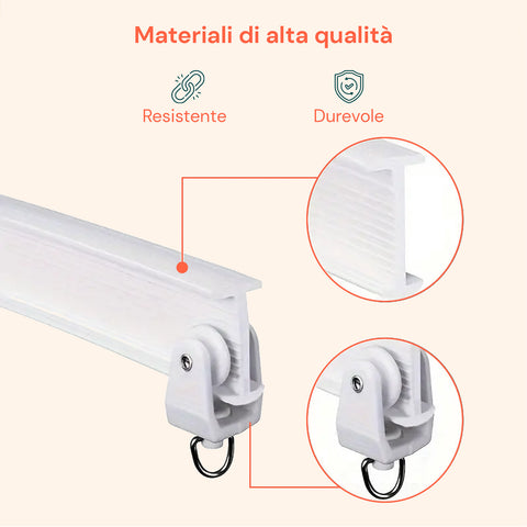 Binario Tenda Soffitto/Parete Flessibile 5m con Supporti, Ganci e Rulli