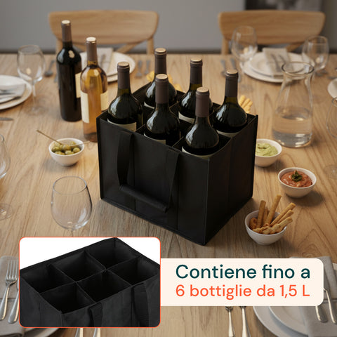 Set 3 Borse Porta Bottiglie 6 Scomparti – Tessuto Oxford Impermeabile