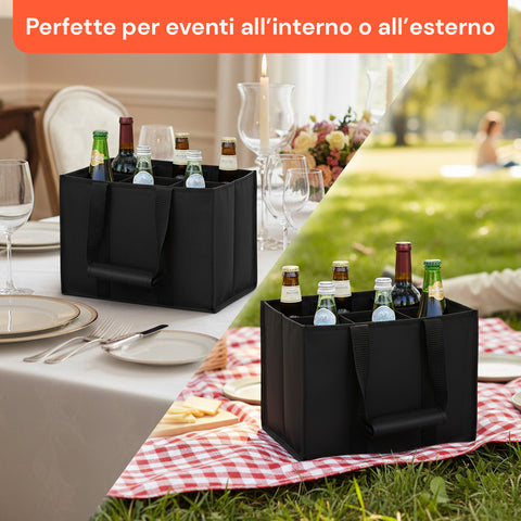 Set 3 Borse Porta Bottiglie 6 Scomparti – Tessuto Oxford Impermeabile