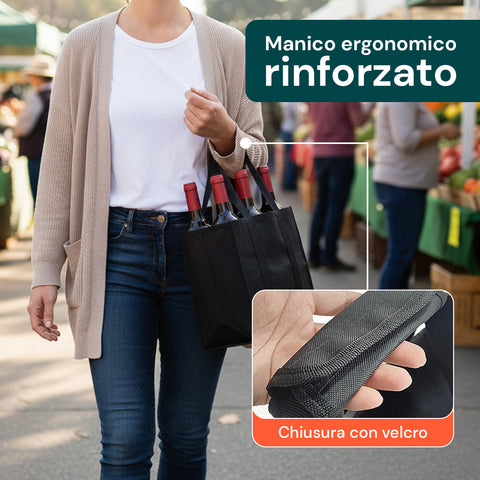 Set 3 Borse Porta Bottiglie 6 Scomparti – Tessuto Oxford Impermeabile