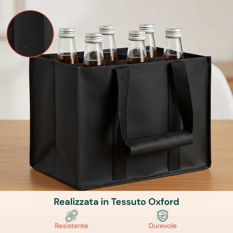 Set 3 Borse Porta Bottiglie 6 Scomparti – Tessuto Oxford Impermeabile