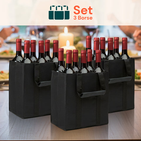 Set 3 Borse Porta Bottiglie 6 Scomparti – Tessuto Oxford Impermeabile