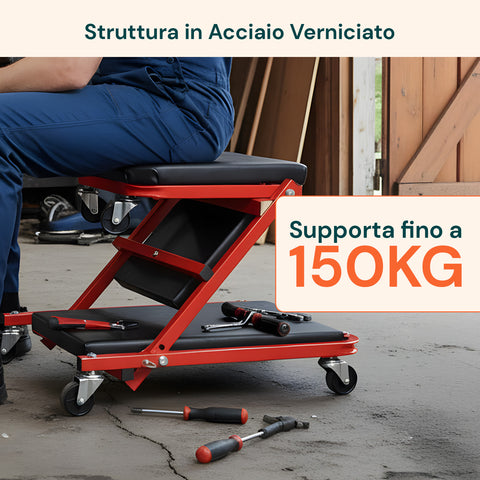 Carrello Sotto Auto 2 in 1 con Schienale Imbottito e Portata 150 kg