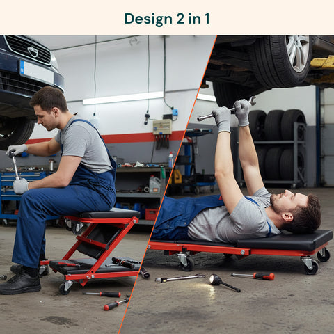 Carrello Sotto Auto 2 in 1 con Schienale Imbottito e Portata 150 kg