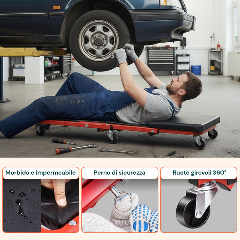 Carrello Sotto Auto 2 in 1 con Schienale Imbottito e Portata 150 kg