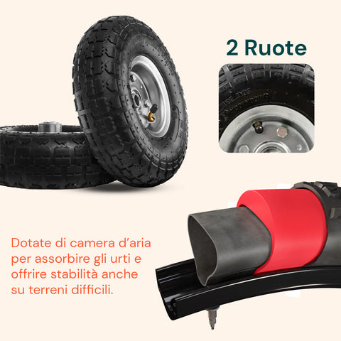 Carrello da Carico 250 kg in Acciaio Nero con Ruote Pneumatiche Resistenti