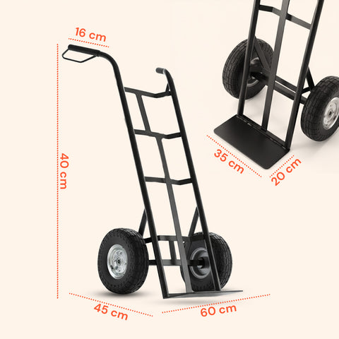 Carrello da Carico 250 kg in Acciaio Nero con Ruote Pneumatiche Resistenti
